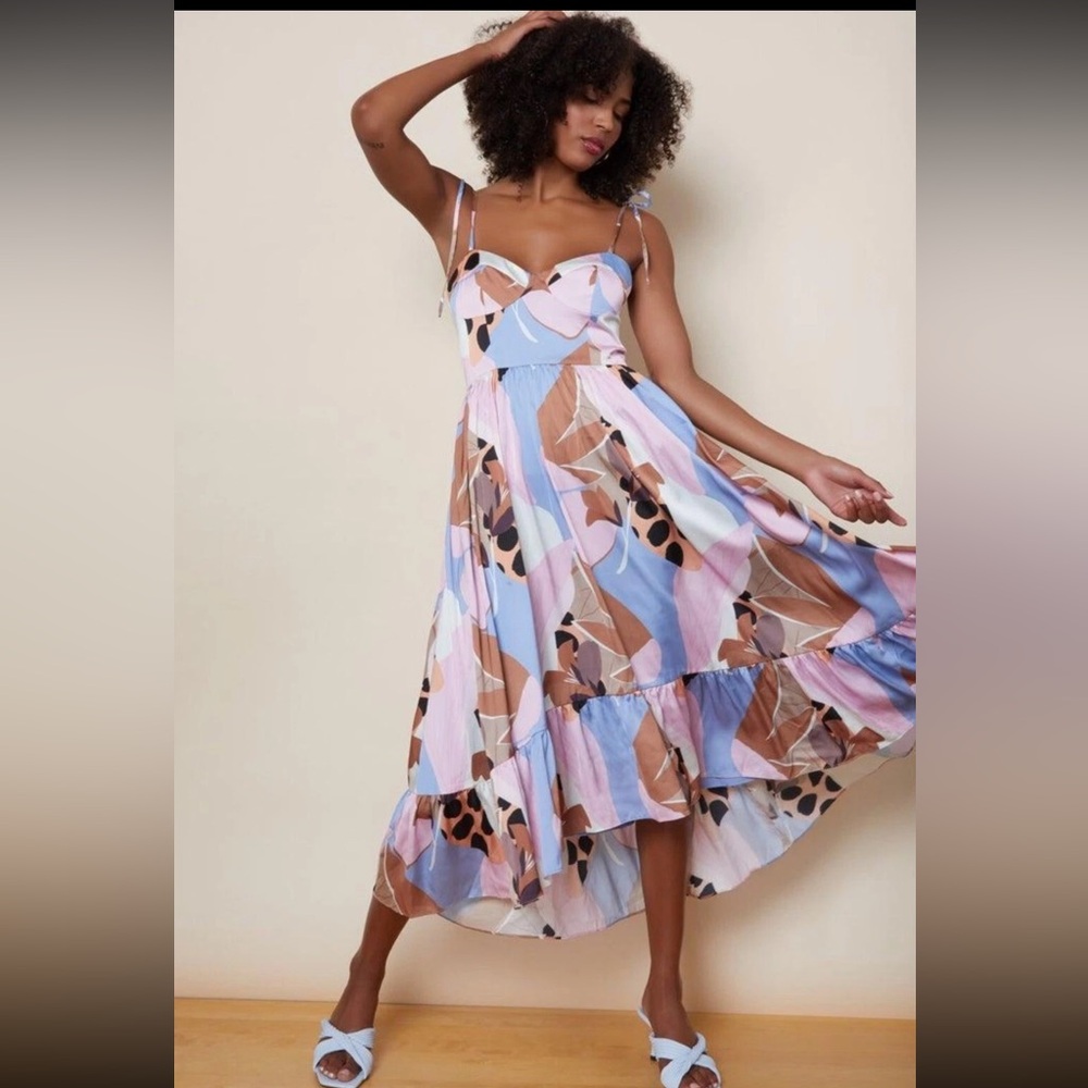 Hutch Ariel Maxi - Tie Dress - peri Floral Geo - NWT Pastel Abstract High Low